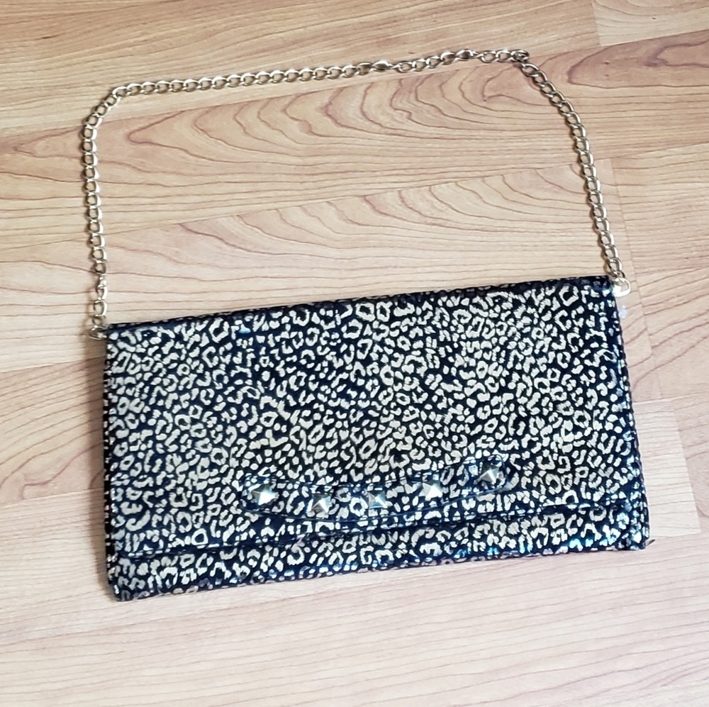 Betsy Johnson Gold & Black Leopard Purse